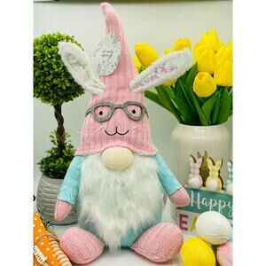 Spring Bunny Hat Gnome with Eye Glasses on Pink Hat